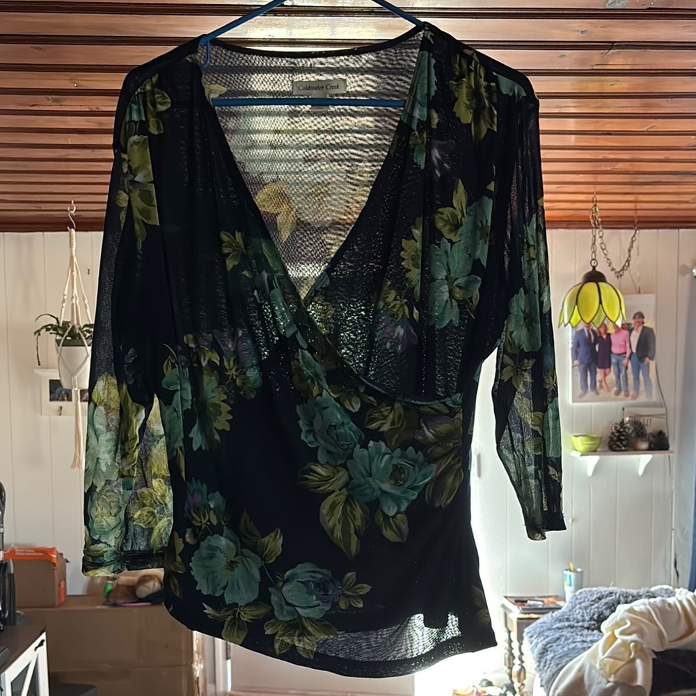Floral V-Neck Sheer Women's Top
